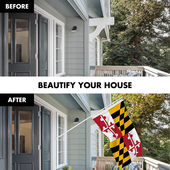 G128 Combo Pack: 6 Ft Tangle Free Spinning Flagpole (White) & Maryland Flag 3x5 Ft Printed 150D Polyester, Brass Grommets (Flag Included) Aluminum Flag Pole