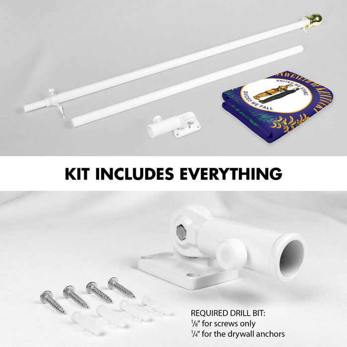 G128 Combo Pack: 6 Ft Tangle Free Spinning Flagpole (White) & Kentucky Flag 3x5 Ft Printed 150D Polyester, Brass Grommets (Flag Included) Aluminum Flag Pole