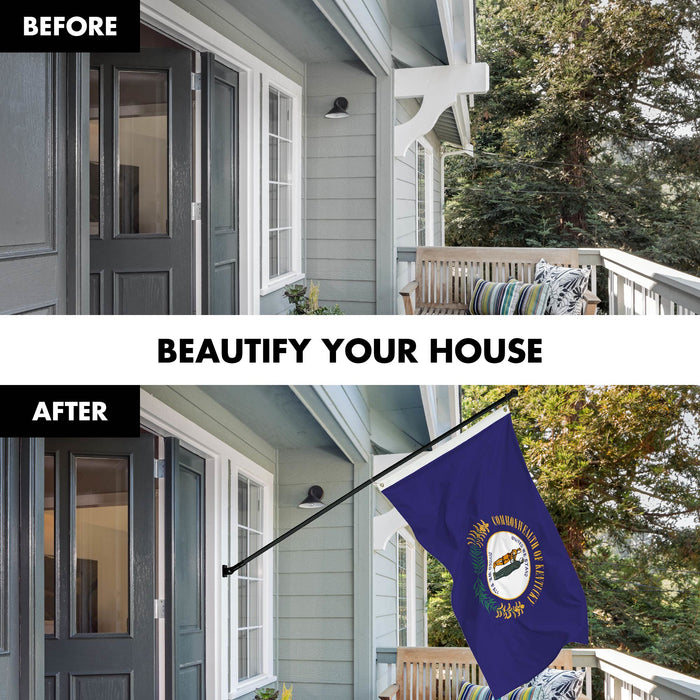 G128 Combo Pack: 6 Ft Tangle Free Spinning Flagpole (Black) & Kentucky Flag 3x5 Ft Printed 150D Polyester, Brass Grommets (Flag Included) Aluminum Flag Pole