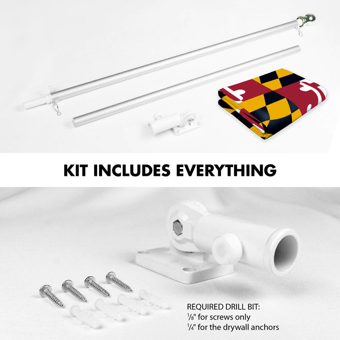 G128 Combo Pack: 6 Ft Tangle Free Spinning Flagpole (Silver) & Maryland Flag 3x5 Ft Printed 150D Polyester, Brass Grommets (Flag Included) Aluminum Flag Pole