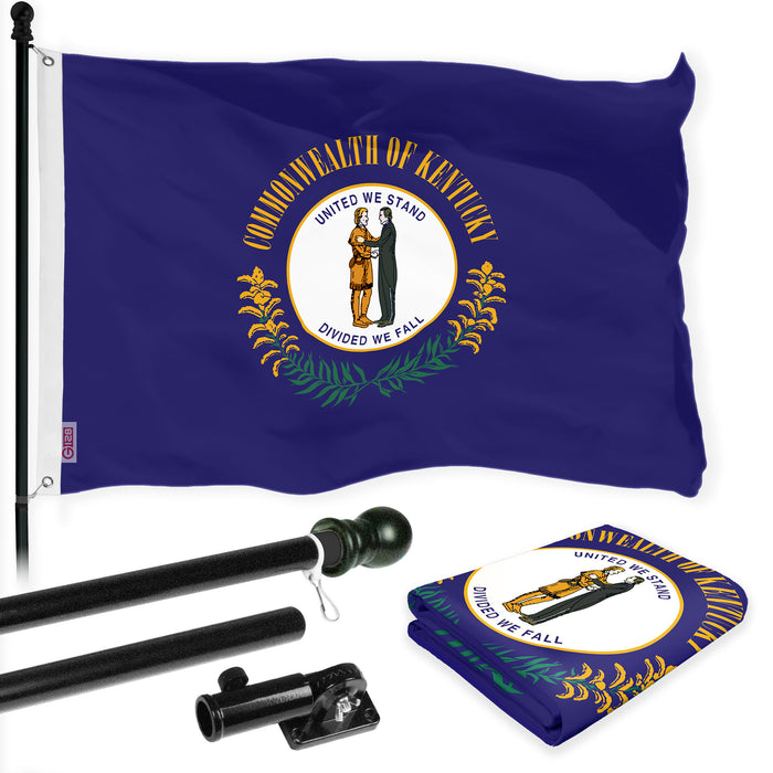 G128 Combo Pack: 6 Ft Tangle Free Spinning Flagpole (Black) & Kentucky Flag 3x5 Ft Printed 150D Polyester, Brass Grommets (Flag Included) Aluminum Flag Pole
