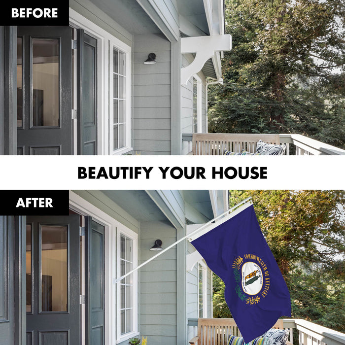 G128 Combo Pack: 6 Ft Tangle Free Spinning Flagpole (White) & Kentucky Flag 3x5 Ft Printed 150D Polyester, Brass Grommets (Flag Included) Aluminum Flag Pole