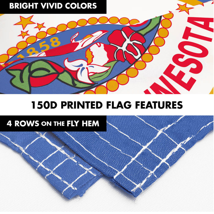 G128 Combo Pack: 6 Ft Tangle Free Spinning Flagpole (Silver) & Minnesota Flag 3x5 Ft Printed 150D Polyester, Brass Grommets (Flag Included) Aluminum Flag Pole