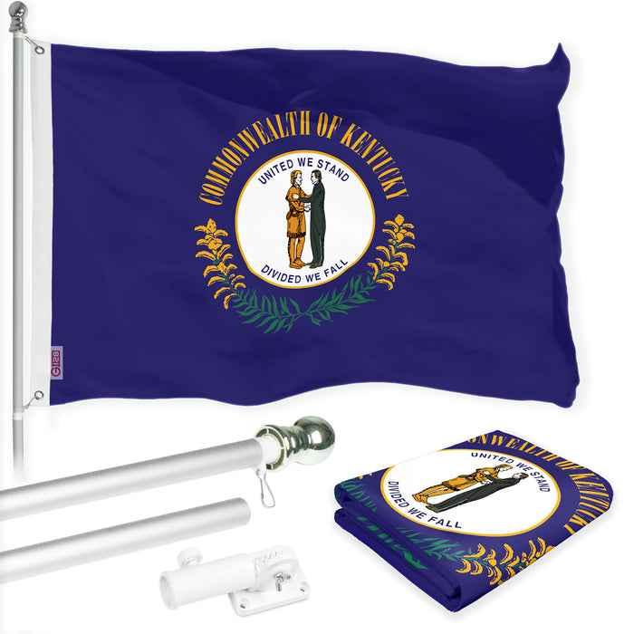 G128 Combo Pack: 6 Ft Tangle Free Spinning Flagpole (Silver) & Kentucky Flag 3x5 Ft Printed 150D Polyester, Brass Grommets (Flag Included) Aluminum Flag Pole