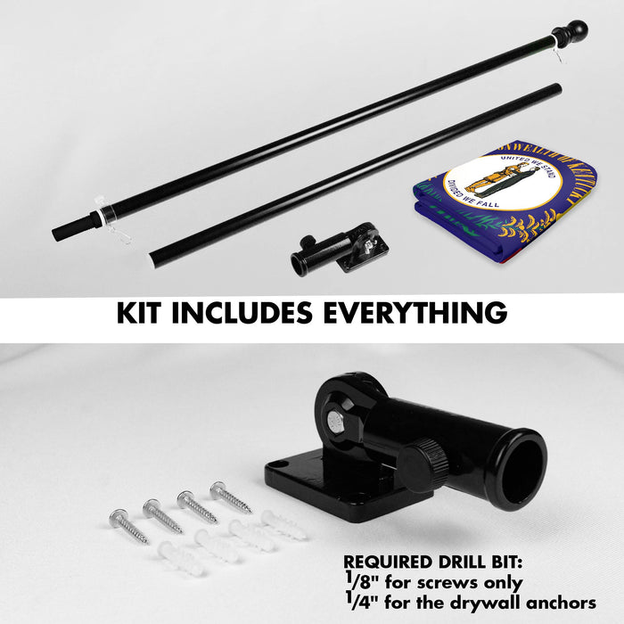 G128 Combo Pack: 6 Ft Tangle Free Spinning Flagpole (Black) & Kentucky Flag 3x5 Ft Printed 150D Polyester, Brass Grommets (Flag Included) Aluminum Flag Pole