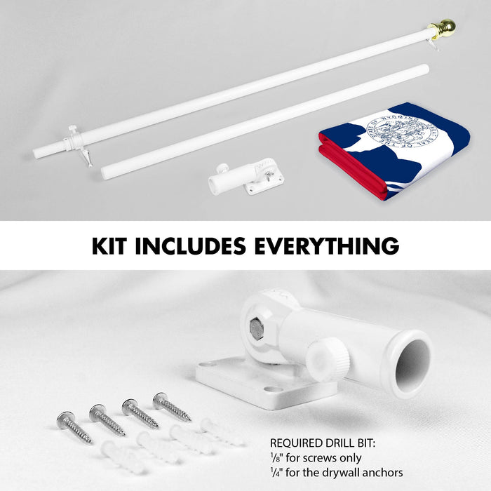 G128 Combo Pack: 6 Ft Tangle Free Spinning Flagpole (White) & Wyoming Flag 3x5 Ft Printed 150D Polyester, Brass Grommets (Flag Included) Aluminum Flag Pole