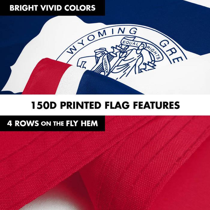 G128 Combo Pack: 6 Ft Tangle Free Spinning Flagpole (White) & Wyoming Flag 3x5 Ft Printed 150D Polyester, Brass Grommets (Flag Included) Aluminum Flag Pole