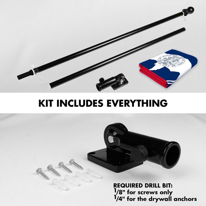 G128 Combo Pack: 6 Ft Tangle Free Spinning Flagpole (Black) & Wyoming Flag 3x5 Ft Printed 150D Polyester, Brass Grommets (Flag Included) Aluminum Flag Pole