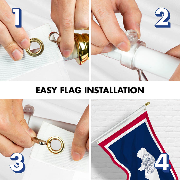 G128 Combo Pack: 6 Ft Tangle Free Spinning Flagpole (White) & Wyoming Flag 3x5 Ft Printed 150D Polyester, Brass Grommets (Flag Included) Aluminum Flag Pole
