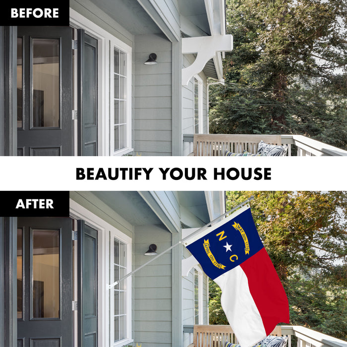 G128 Combo Pack: 6 Ft Tangle Free Spinning Flagpole (Silver) & North Carolina Flag 3x5 Ft Embroidered 220GSM Spun Polyester, Brass Grommets (Flag Included) Aluminum Flag Pole