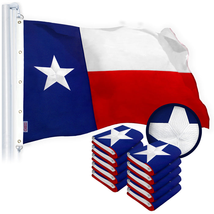 G128 10 Pack: Texas TX  | 10x15 Ft | StormFlyer Series Embroidered 220GSM Spun Polyester | Embroidered Design, Indoor/Outdoor, Brass Grommets, Heavy Duty, All Weather