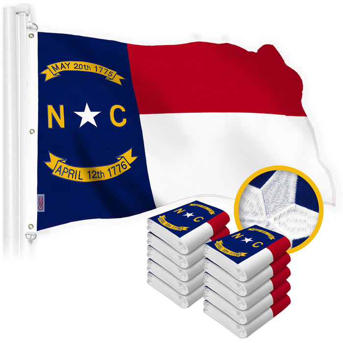 G128 10 Pack: North Carolina  | 6x10 Ft | StormFlyer Series Embroidered 220GSM Spun Polyester | Embroidered Design, Indoor/Outdoor, Brass Grommets, Heavy Duty, All Weather