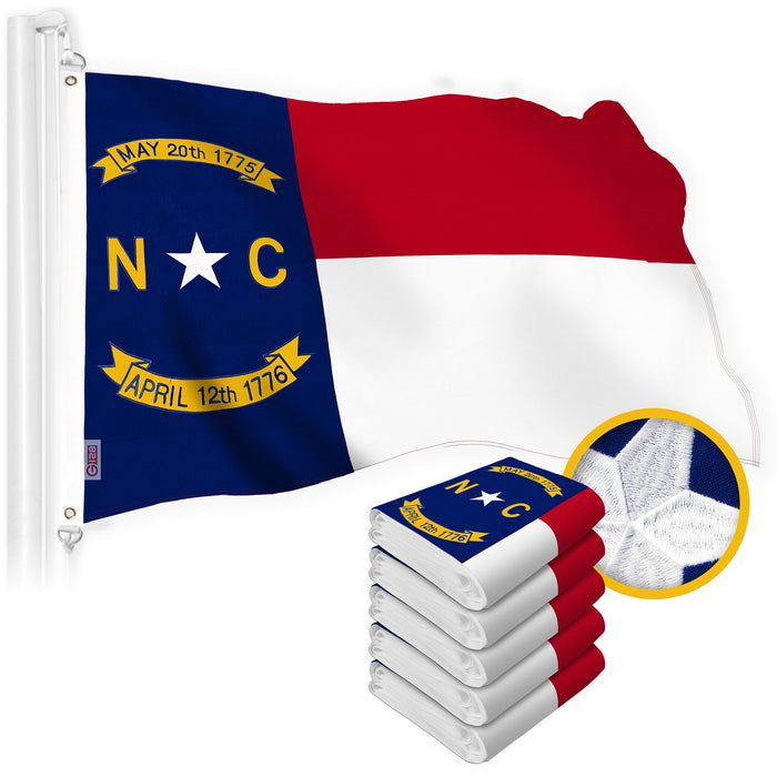 G128 5 Pack: North Carolina  | 2x3 Ft | StormFlyer Series Embroidered 220GSM Spun Polyester | Embroidered Design, Indoor/Outdoor, Brass Grommets, Heavy Duty, All Weather