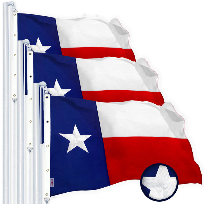 G128 3 Pack: Texas TX  | 10x15 Ft | StormFlyer Series Embroidered 220GSM Spun Polyester | Embroidered Design, Indoor/Outdoor, Brass Grommets, Heavy Duty, All Weather