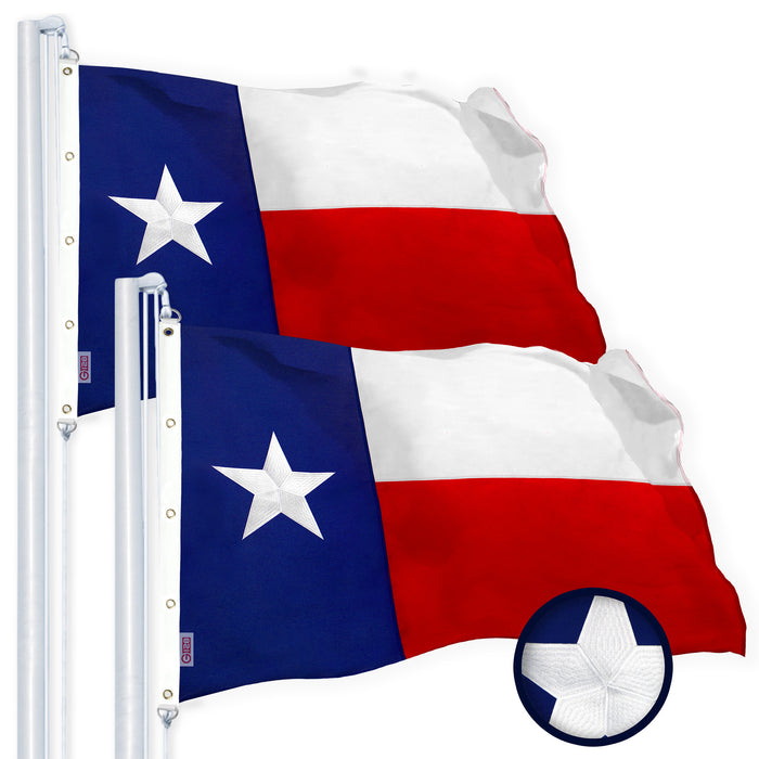 G128 2 Pack: Texas TX  | 8x12 Ft | StormFlyer Series Embroidered 220GSM Spun Polyester | Embroidered Design, Indoor/Outdoor, Brass Grommets, Heavy Duty, All Weather