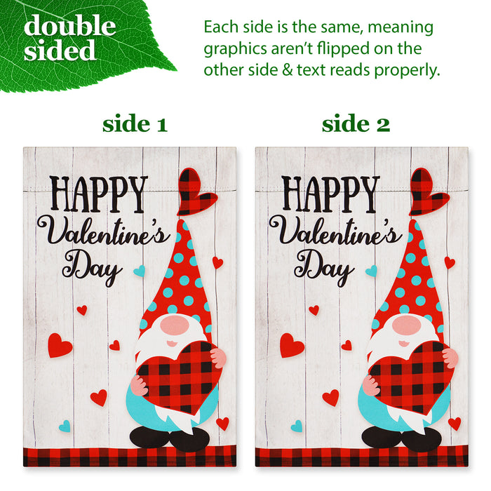 G128 Combo Pack: Garden Flag Stand Black 36 in x 16 in & Garden Flag Happy Valentine's Day Decoration Gnome Holding Plain Heart 12"x18" Double-Sided Blockout Fabric