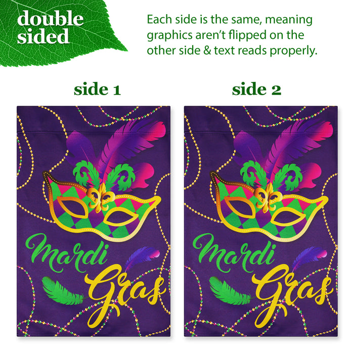 G128 Combo Pack: Garden Flag Stand Black 36 in x 16 in & Garden Flag Mardi Gras Decoration Masquerade Mask 12"x18" Double-Sided Blockout Fabric
