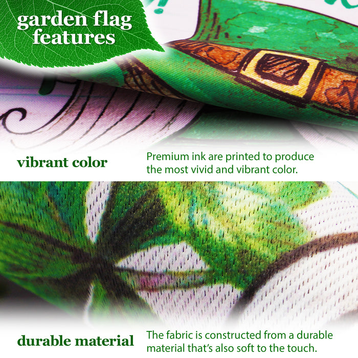 G128 Combo Pack: Garden Flag Stand Black 36 in x 16 in & Garden Flag Happy St. Patrick's Day Decoration Decoration Leprechaun Gnome 12"x18" Double-Sided Blockout Fabric