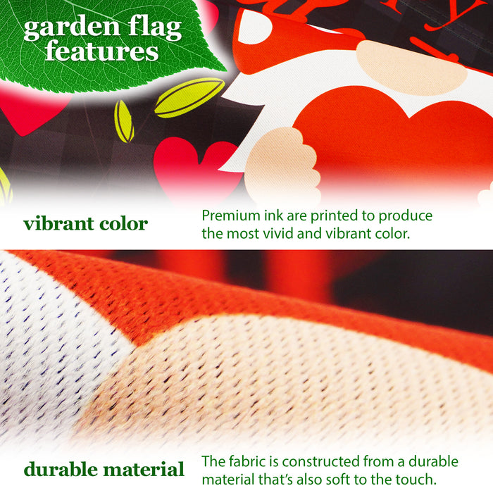 G128 Combo Pack: Garden Flag Stand Black 36 in x 16 in & Garden Flag Happy Valentine's Day Decoration Gnome Holding Red Heart 12"x"18" Blockout Fabric