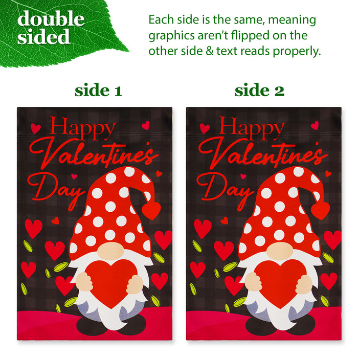 G128 Combo Pack: Garden Flag Stand Black 36 in x 16 in & Garden Flag Happy Valentine's Day Decoration Gnome Holding Red Heart 12"x"18" Blockout Fabric