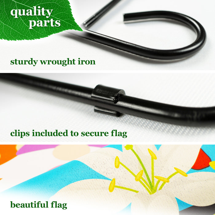 G128 Combo Pack: Garden Flag Stand Black 36 in x 16 in & Garden Flag Happy Easter Decoration Rabbit Gnome in Truck 12"x18" Double-Sided Blockout Fabric