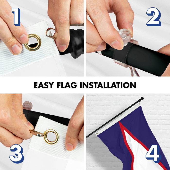 G128 Combo Pack: 6 Ft Tangle Free Spinning Flagpole (Black) & American Samoa Flag 3x5 Ft Printed 300D Polyester, Brass Grommets (Flag Included) Aluminum Flag Pole