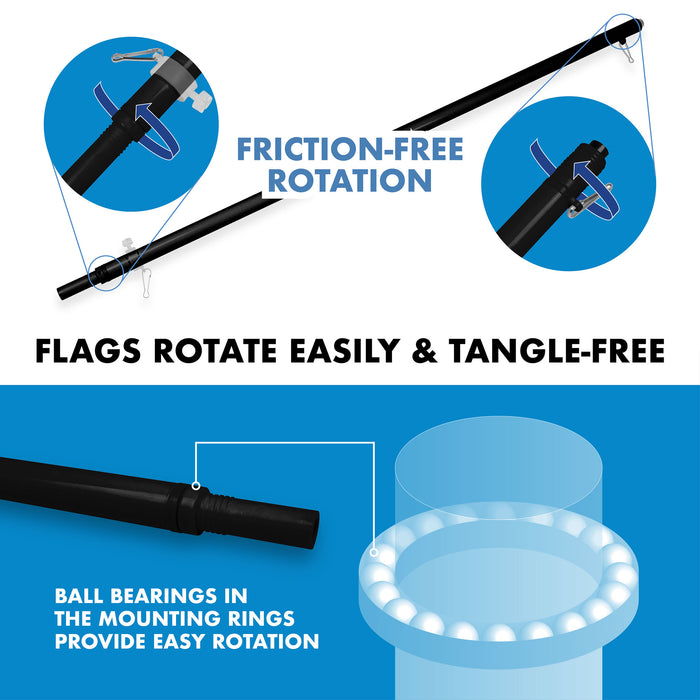 G128 Combo Pack: 6 Ft Tangle Free Aluminum Spinning Flagpole (Black) & American USA 51 Stars Flag 3x5 Ft, LiteWeave Pro Series Printed 150D Polyester | Pole with Flag Included