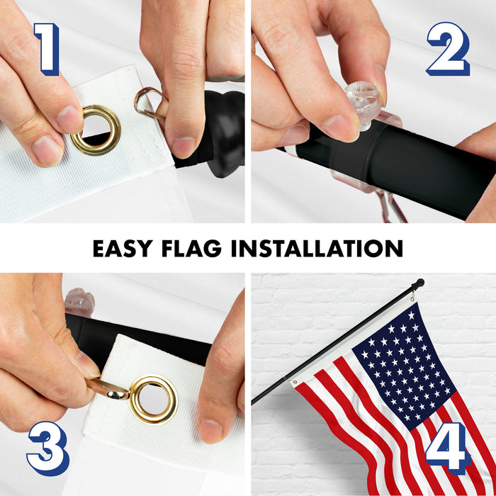 G128 Combo Pack: 6 Ft Tangle Free Aluminum Spinning Flagpole (Black) & American USA 51 Stars Flag 3x5 Ft, LiteWeave Pro Series Printed 150D Polyester | Pole with Flag Included
