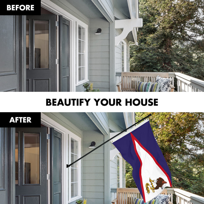 G128 Combo Pack: 6 Ft Tangle Free Spinning Flagpole (Black) & American Samoa Flag 3x5 Ft Printed 300D Polyester, Brass Grommets (Flag Included) Aluminum Flag Pole