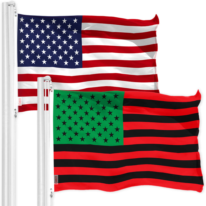 G128 Combo Pack: American USA Flag 3x5 Ft & Afro American Black Liberation BLM Flag 3x5 Ft | Both LiteWeave Pro Series Printed 150D Polyester, Brass Grommets