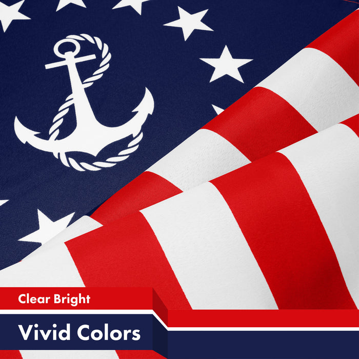 G128 2 Pack: American USA Yacht Ensign Flag | 3x5 Ft | LiteWeave Pro Series Printed 150D Poly | Nautical Flag, Indoor/Outdoor, Vibrant Colors, Brass Grommets, Thicker and More Durable Than 100D 75D