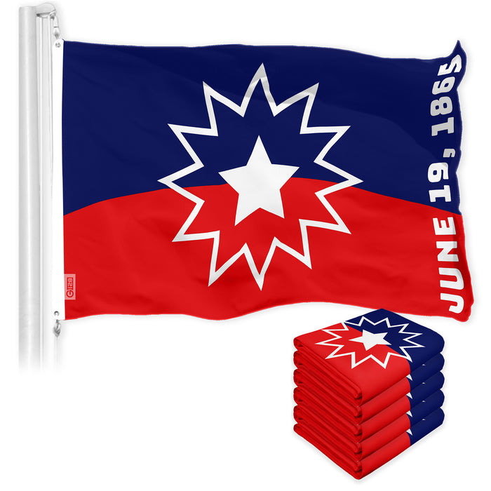 G128 5 Pack: Juneteenth June 19th 1865 Flag | 3x5 Ft | LiteWeave Series Printed 150D Poly | Black Civil Rights Flag, Indoor/Outdoor, Vibrant Colors, Brass Grommets, Thicker and More Durable Than 100D