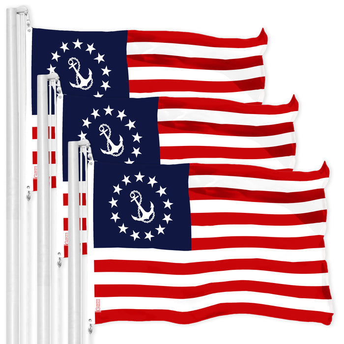 G128 3 Pack: American USA Yacht Ensign Flag | 3x5 Ft | LiteWeave Pro Series Printed 150D Poly | Nautical Flag, Indoor/Outdoor, Vibrant Colors, Brass Grommets, Thicker and More Durable Than 100D 75D