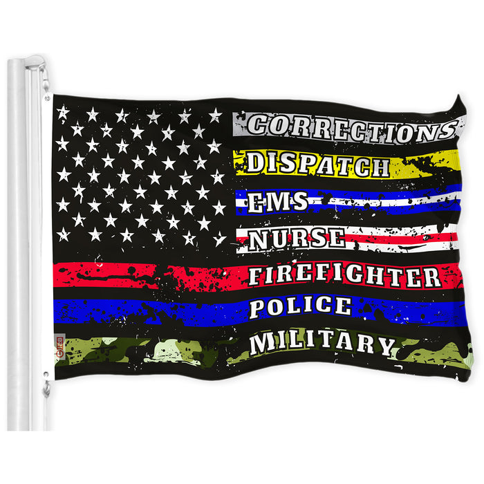 G128 Thin Line First Responders American Flag | 3x5 Ft | LiteWeave Pro Series Printed 150D Polyester | Duty and Honor, Indoor/Outdoor, Vibrant Colors, Brass Grommets, Thicker and More Durable Than 100D