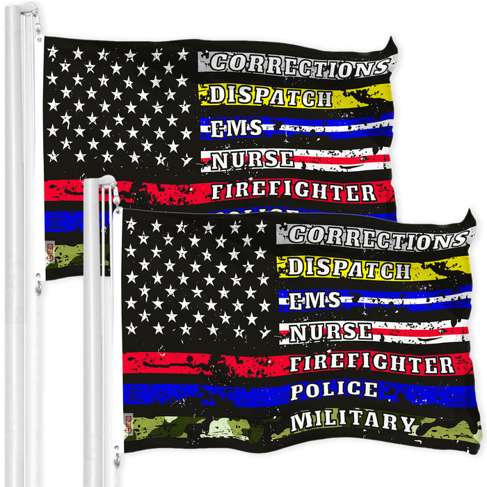 G128 2 Pack: Thin Line First Responders American Flag | 3x5 Ft | LiteWeave Series Printed 150D Poly | Duty and Honor Flag, Indoor/Outdoor, Vibrant Colors, Brass Grommet, Thicker and Durable Than 100D
