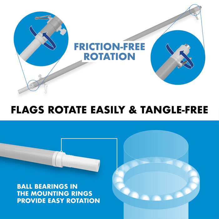 G128 Combo Pack: 5 Ft Tangle Free Aluminum Spinning Flagpole (Silver) & Betsy Ross Tea-Stained Flag 2x3 Ft, ToughWeave Pro Series Embroidered 420D Polyester | Pole with Flag Included