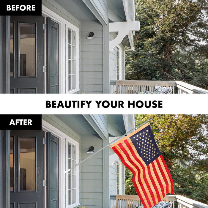 G128 Combo Pack: 5 Ft Tangle Free Aluminum Spinning Flagpole (Silver) & USA Tea-Stained Flag 2x3 Ft, ToughWeave Pro Series Embroidered 420D Polyester | Pole with Flag Included