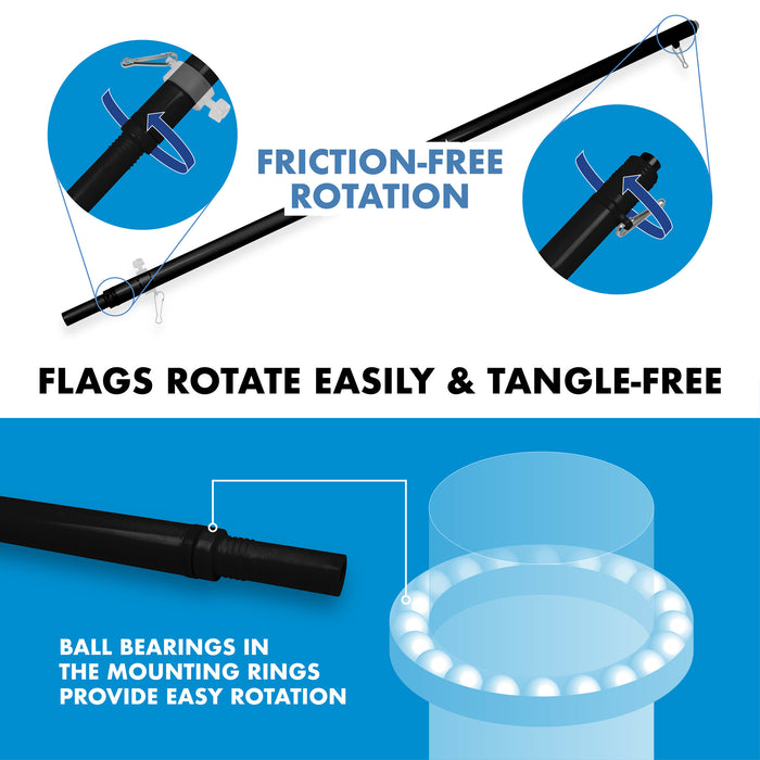 G128 Combo Pack: 5 Ft Tangle Free Aluminum Spinning Flagpole (Black) & USA Tea-Stained Flag 2.5x4 Ft, ToughWeave Pro Series Embroidered 420D Polyester | Pole with Flag Included
