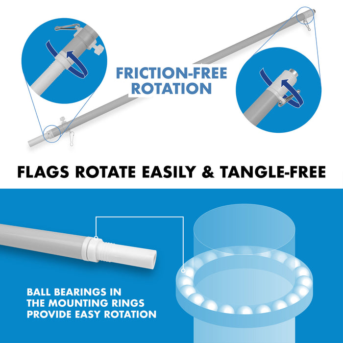 G128 Combo Pack: 6 Ft Tangle Free Aluminum Spinning Flagpole (Silver) & American USA Yacht Ensign Flag 3x5 Ft, LiteWeave Pro Series Printed 150D Polyester | Pole with Flag Included