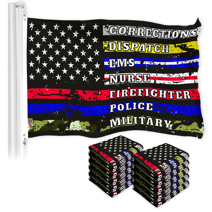 G128 10 Pack: Thin Line First Responders American Flag | 3x5 Ft | LiteWeave Series Printed 150D Polyester | Duty and Honor Flag, Vibrant Colors, Brass Grommet, Thicker and Durable Than 100D 75D Poly