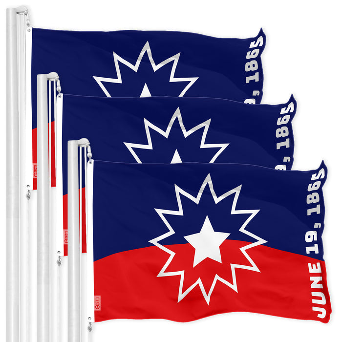 G128 3 Pack: Juneteenth June 19th 1865 Flag | 3x5 Ft | LiteWeave Series Printed 150D Poly | Black Civil Rights Flag, Indoor/Outdoor, Vibrant Colors, Brass Grommets, Thicker and More Durable Than 100D