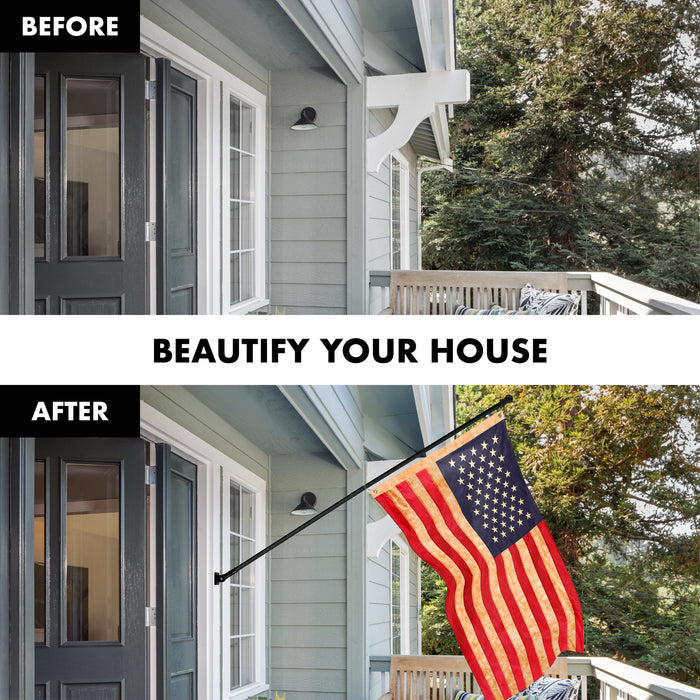 G128 Combo Pack: 5 Ft Tangle Free Aluminum Spinning Flagpole (Black) & USA Tea-Stained Flag 2.5x4 Ft, ToughWeave Pro Series Embroidered 420D Polyester | Pole with Flag Included