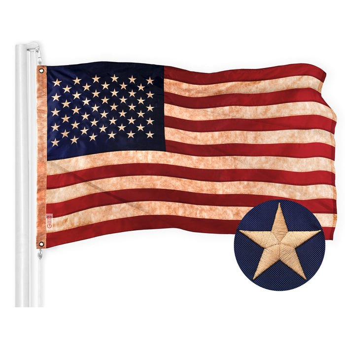 G128 Combo Pack: American USA Tea-Stained Flag 6x10 Ft & Texas Tea-Stained Flag 6x10 Ft | Both ToughWeave Pro Series Embroidered 420D Polyester, Embroidered Design, Indoor/Outdoor, Brass Grommets