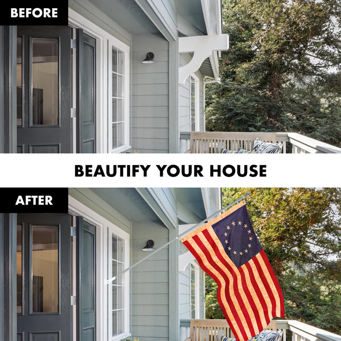 G128 Combo Pack: 5 Ft Tangle Free Aluminum Spinning Flagpole (Silver) & Betsy Ross Tea-Stained Flag 2x3 Ft, ToughWeave Pro Series Embroidered 420D Polyester | Pole with Flag Included