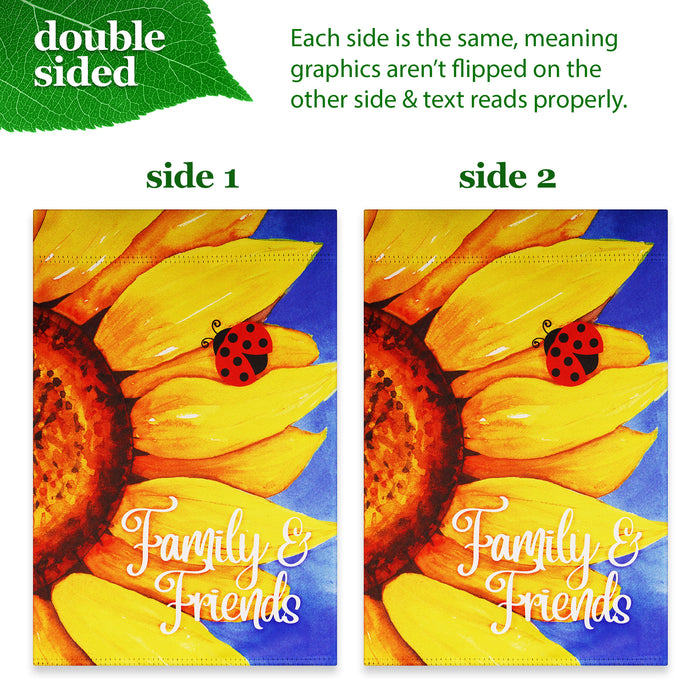 G128 Combo Pack: Garden Flag Stand Black 36 in x 16 in & Garden Flag Summer Decoration Family and Friends Sunflowers 12"x18" Double-Sided Blockout Fabric