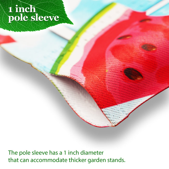 G128 Combo Pack: Garden Flag Stand Black 36 in x 16 in & Garden Flag Summer Decoration Watermelon Popsicle 12"x18" Double-Sided Blockout Fabric