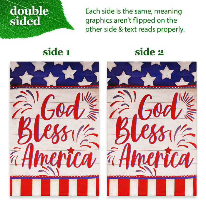G128 Combo Pack: Garden Flag Stand Black 36 in x 16 in & Garden Flag Patriotic Decoration God Bless America USA Flag Accent 12"x18" Double-Sided Blockout Fabric