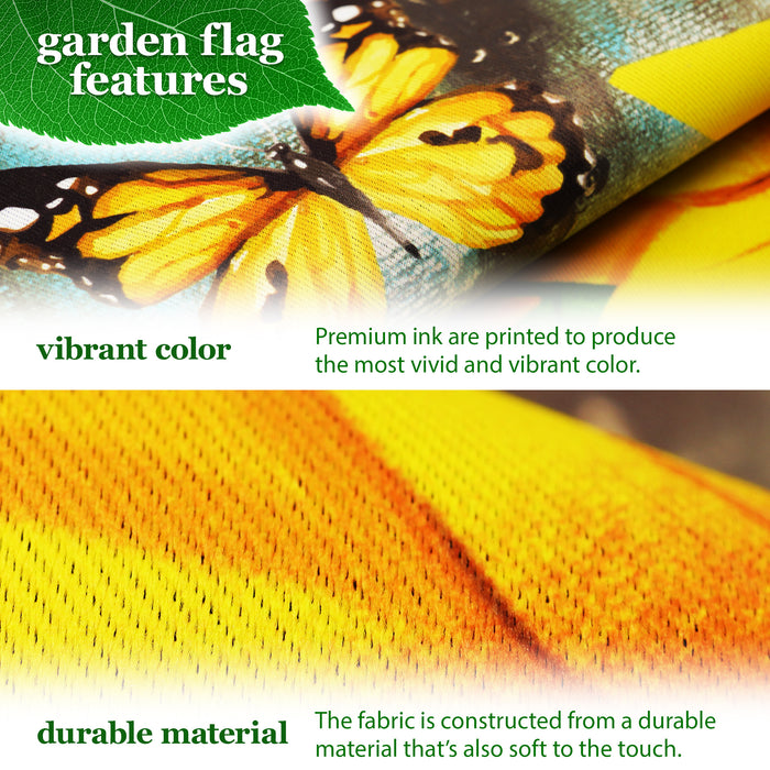 G128 Combo Pack: Garden Flag Stand Black 36 in x 16 in & Garden Flag Summer Decoration Welcome Sunflowers and Butterflies 12"x18" Double-Sided Blockout Fabric