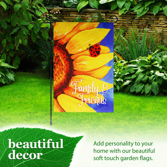 G128 Combo Pack: Garden Flag Stand Black 36 in x 16 in & Garden Flag Summer Decoration Family and Friends Sunflowers 12"x18" Double-Sided Blockout Fabric