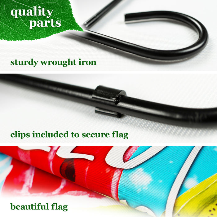 G128 Combo Pack: Garden Flag Stand Black 36 in x 16 in & Garden Flag Summer Decoration Watermelon Popsicle 12"x18" Double-Sided Blockout Fabric
